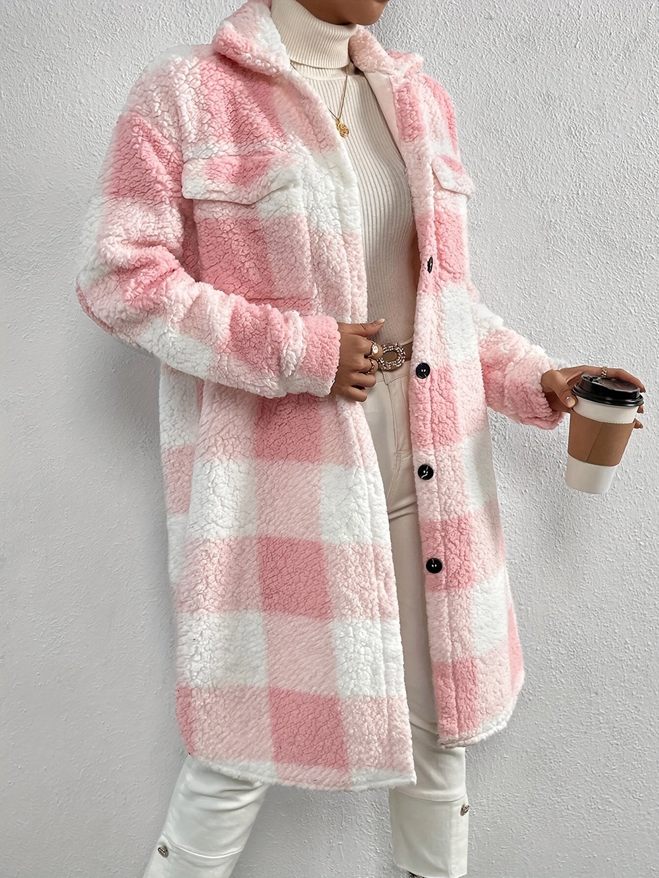 Liesa | Eleganter karierter Teddymantel mit langen Ärmeln