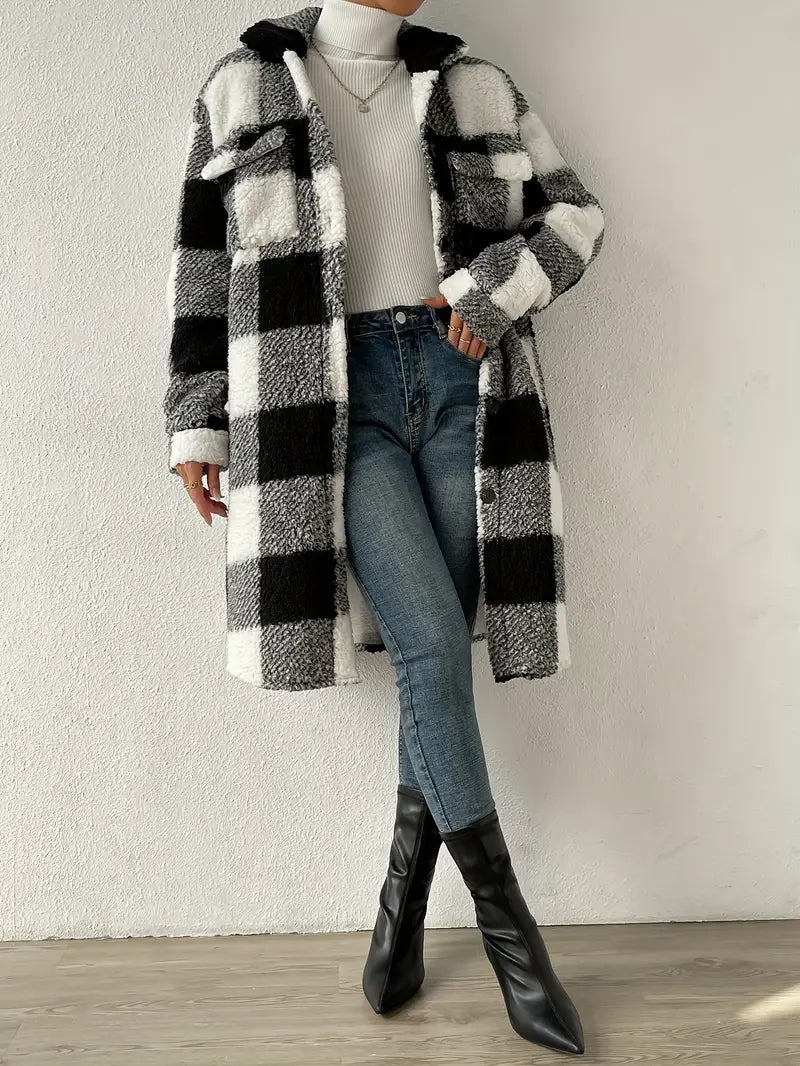 Liesa | Eleganter karierter Teddymantel mit langen Ärmeln