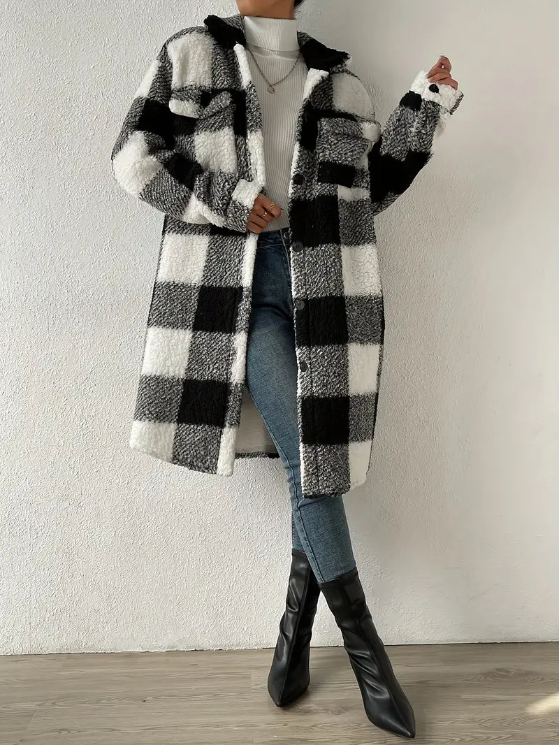 Liesa | Eleganter karierter Teddymantel mit langen Ärmeln