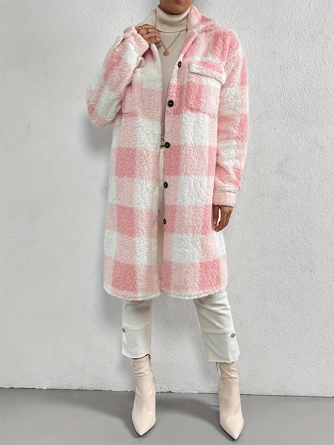 Liesa | Eleganter karierter Teddymantel mit langen Ärmeln