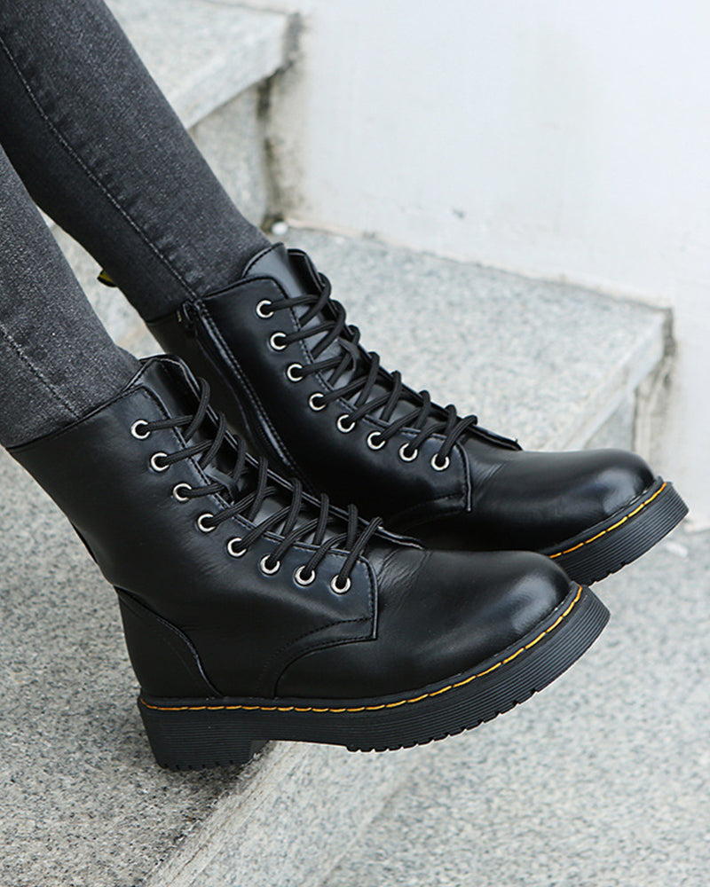 Monica | Schnürstiefel aus Leder mit Reißverschluss