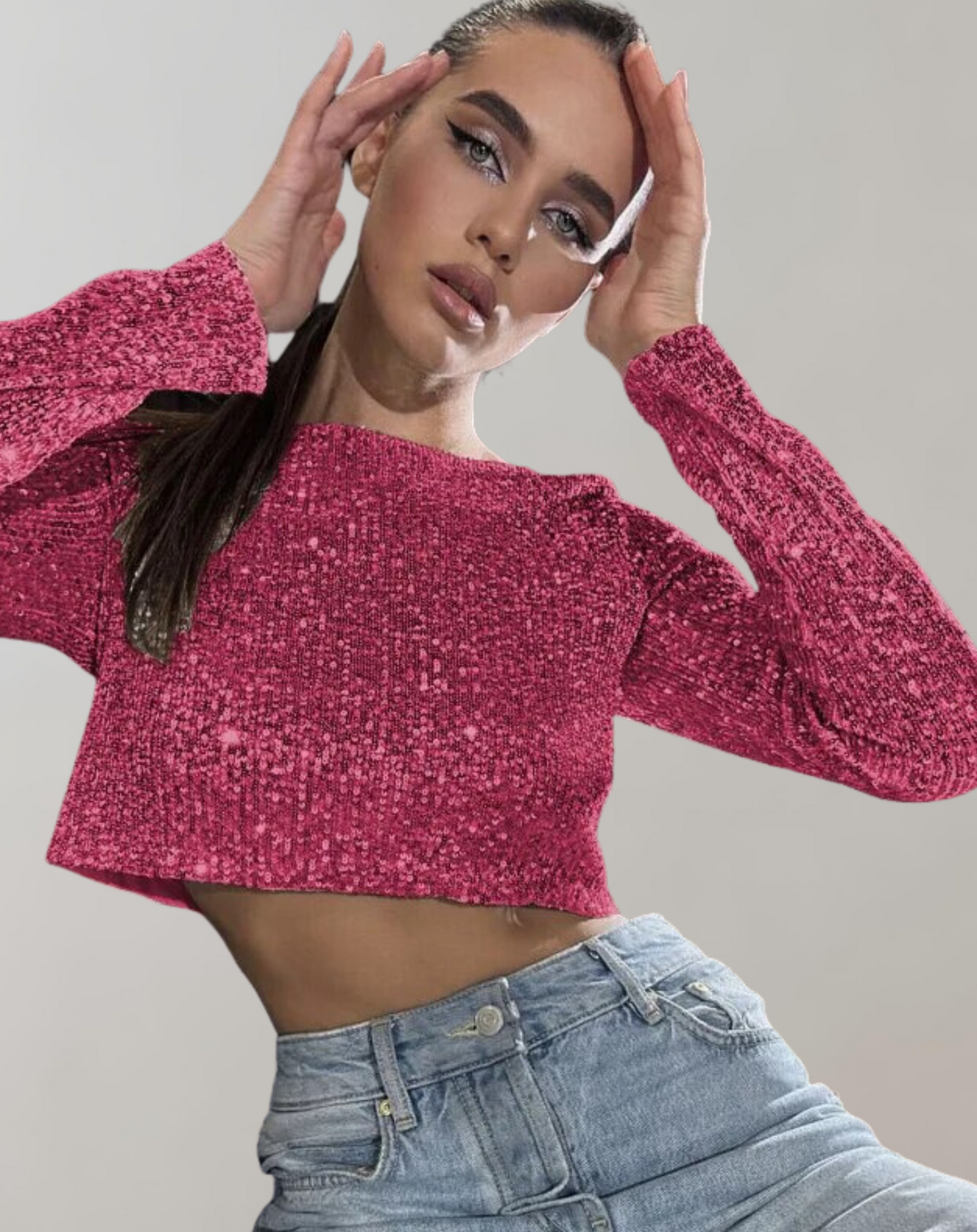 Shila | Ladies - Glitzerpailletten-Crop-Top