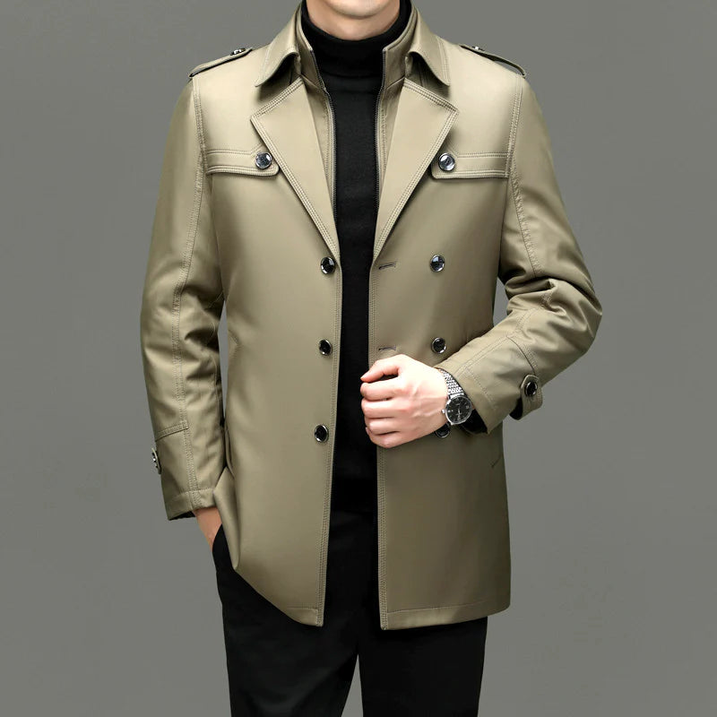 Bryson | Knopf elegante lange Trenchcoat Jacke für Männer