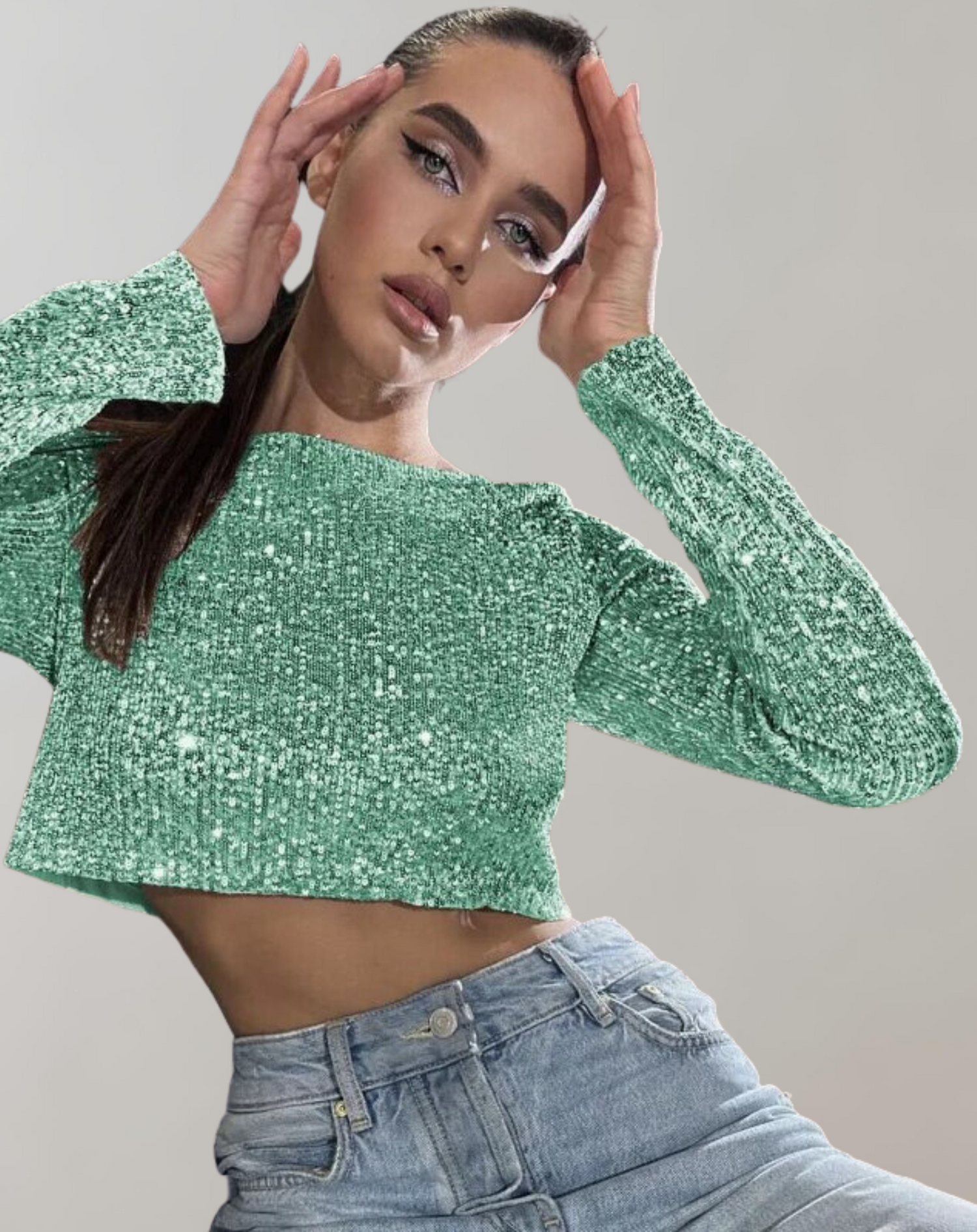 Shila | Ladies - Glitzerpailletten-Crop-Top