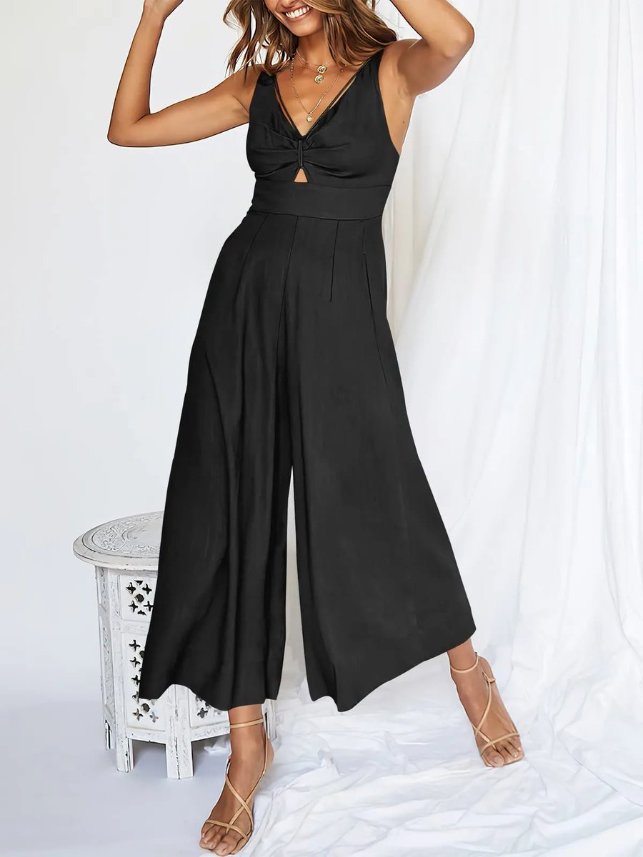 Glamour | V-Ausschnitt Hochtaillierter Jumpsuit