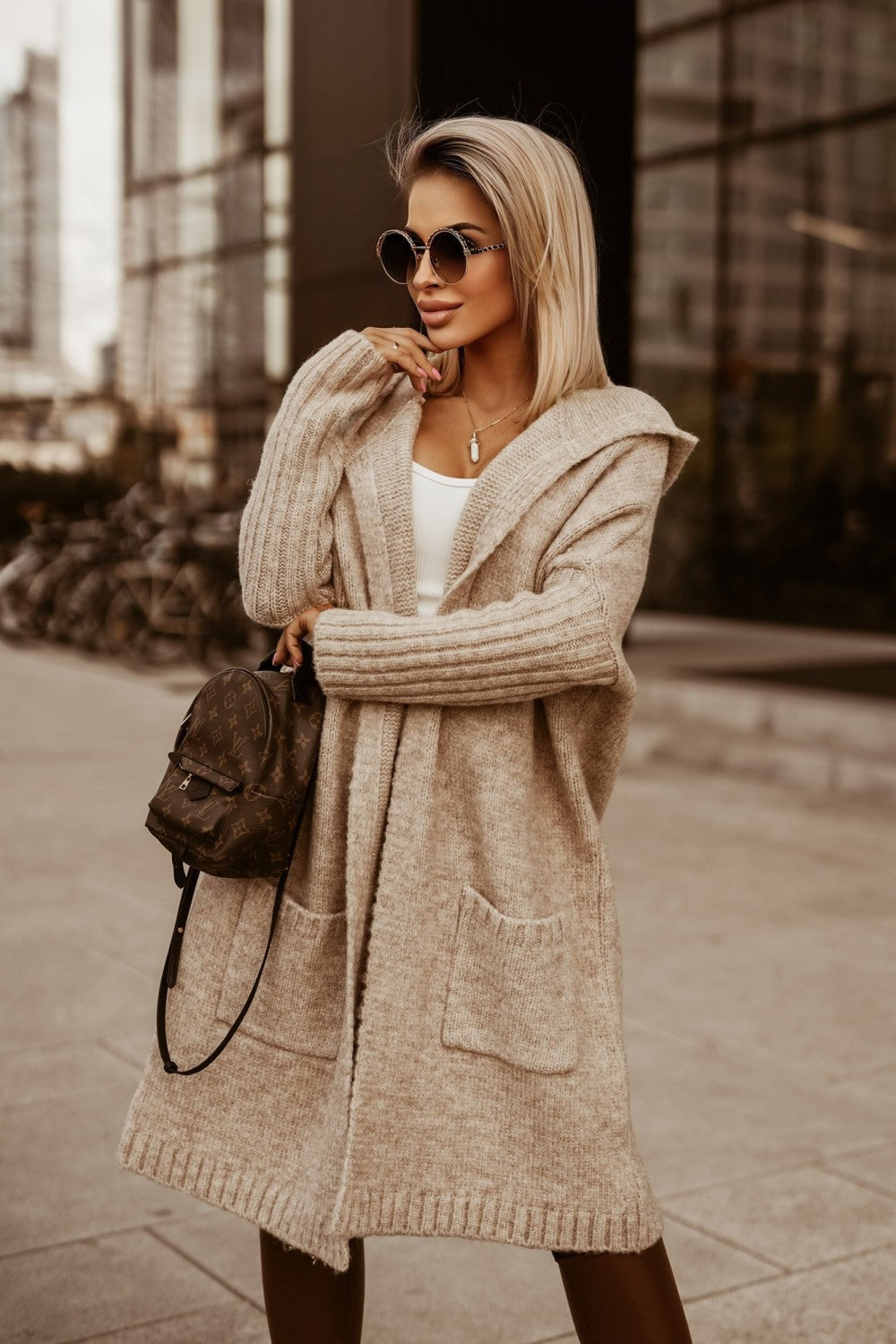 Tatiana | Langer Cardigan mit Kapuze für Damen