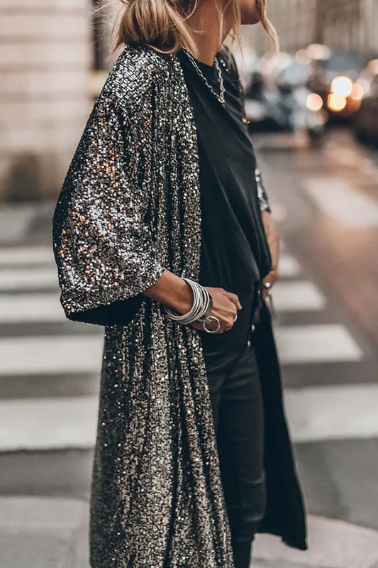 Disco | Glamour Paillettenkimono mit Glockenärmeln