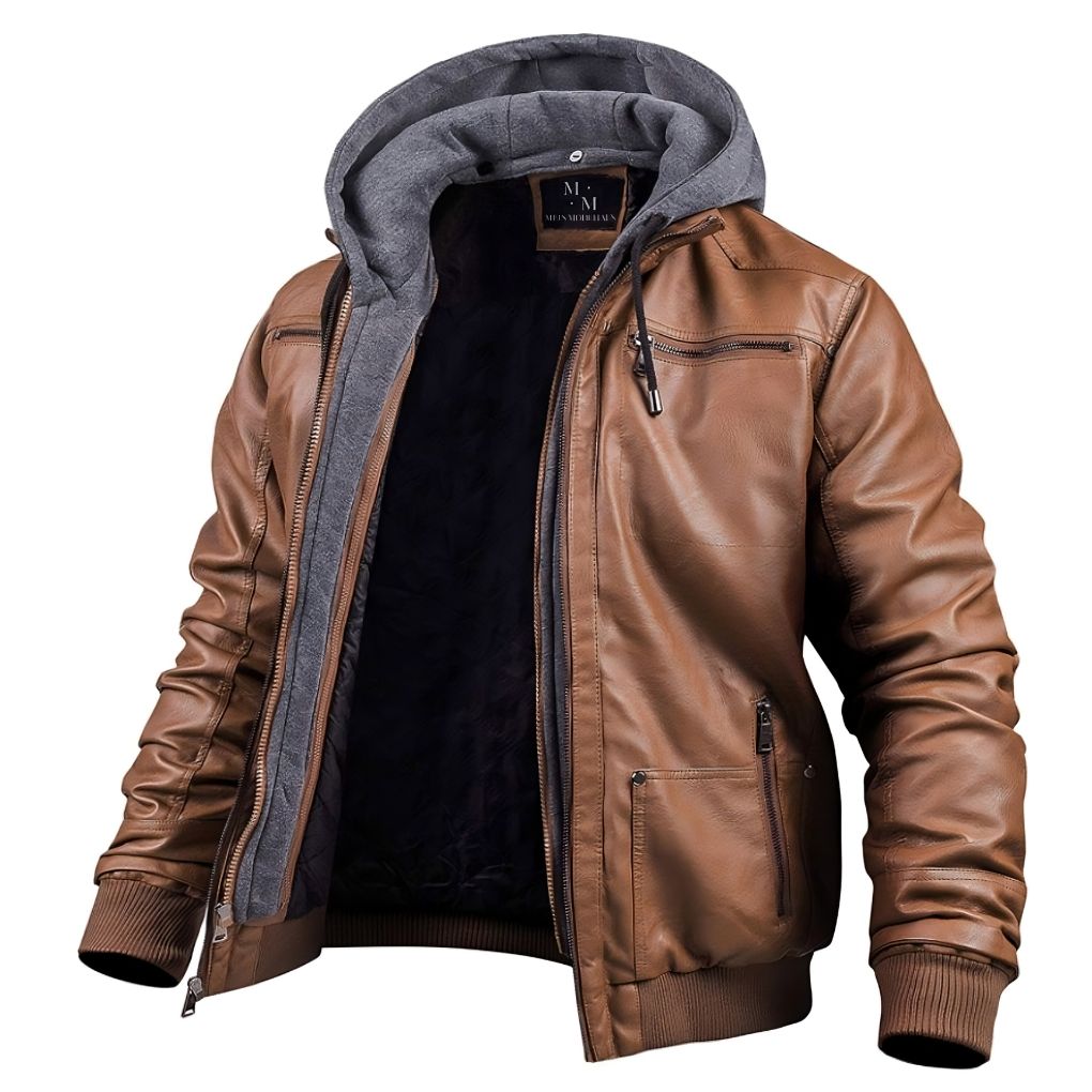 Benjamin | Stylische Premium Leder Winterjacke mit Kapuze