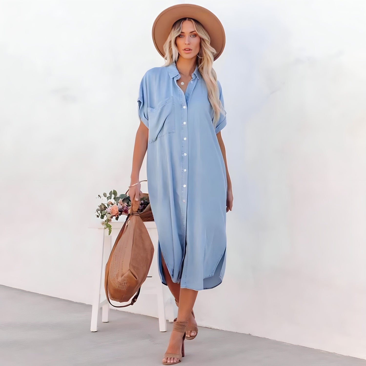 Roselyne | Lässiges langes Denim-Kleid