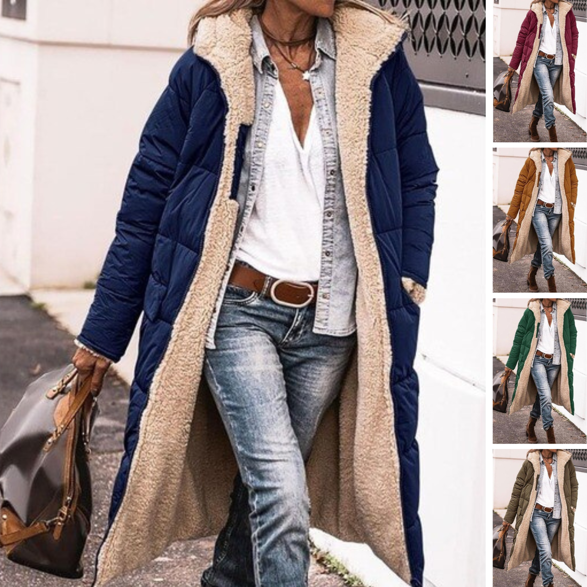 Hazel | Reversible Sherpa Fleece lange Puffermäntel mit Kapuze Oberbekleidung