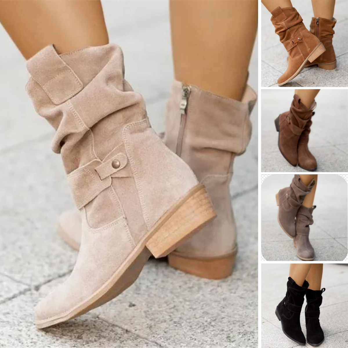 Avice | Lässige niedrige Absätze Runde Plus Größe Faux Stiefel