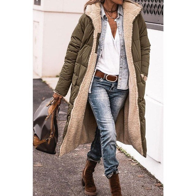 Hazel | Reversible Sherpa Fleece lange Puffermäntel mit Kapuze Oberbekleidung