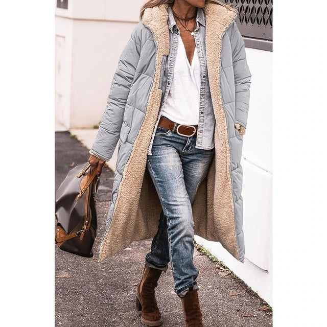 Hazel | Reversible Sherpa Fleece lange Puffermäntel mit Kapuze Oberbekleidung