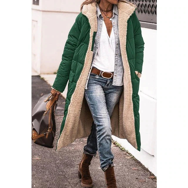 Hazel | Reversible Sherpa Fleece lange Puffermäntel mit Kapuze Oberbekleidung