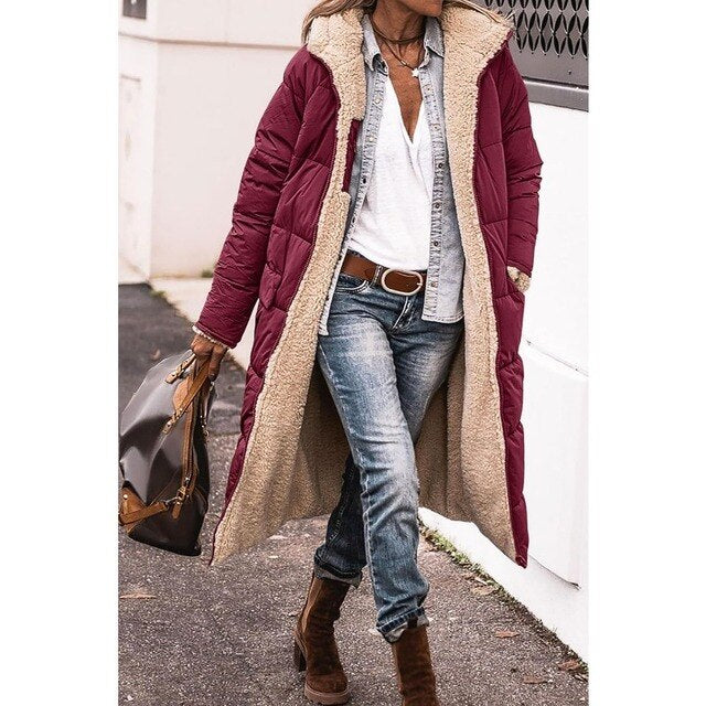Hazel | Reversible Sherpa Fleece lange Puffermäntel mit Kapuze Oberbekleidung