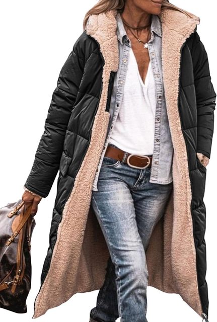 Hazel | Reversible Sherpa Fleece lange Puffermäntel mit Kapuze Oberbekleidung