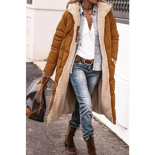Hazel | Reversible Sherpa Fleece lange Puffermäntel mit Kapuze Oberbekleidung