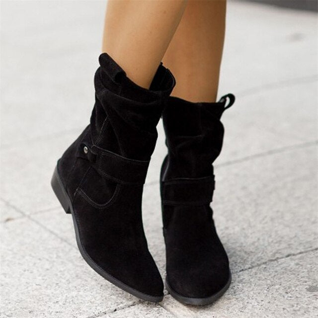 Avice | Lässige niedrige Absätze Runde Plus Größe Faux Stiefel