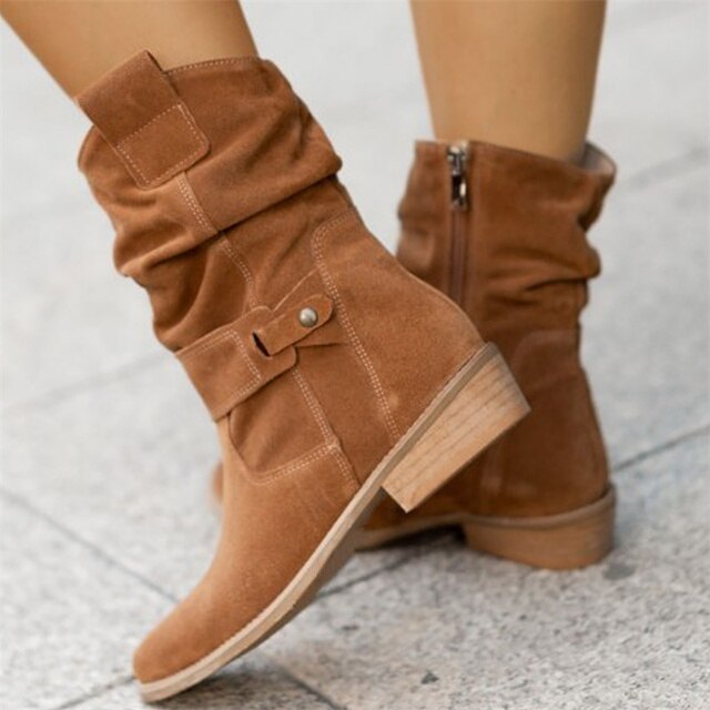 Avice | Lässige niedrige Absätze Runde Plus Größe Faux Stiefel