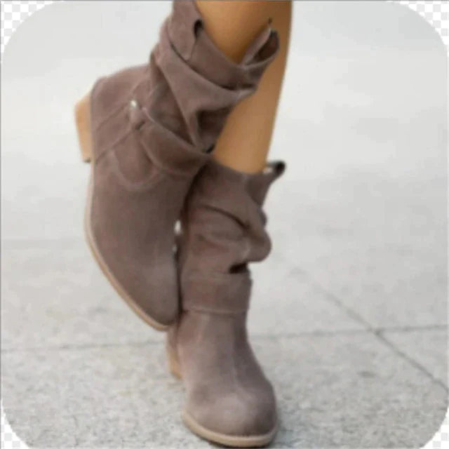 Avice | Lässige niedrige Absätze Runde Plus Größe Faux Stiefel